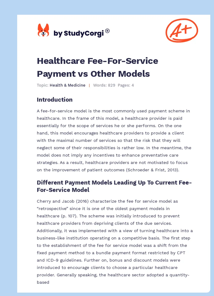 Healthcare Fee-For-Service Payment vs Other Models. Page 1