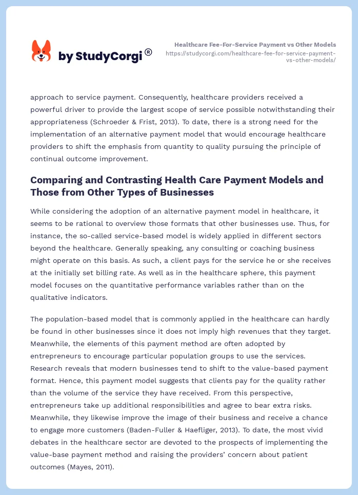 Healthcare Fee-For-Service Payment vs Other Models. Page 2