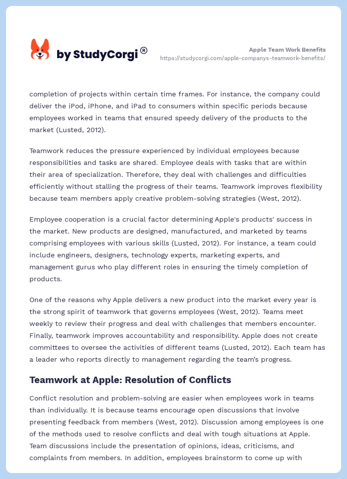 Apple Team Work Benefits. Page 2