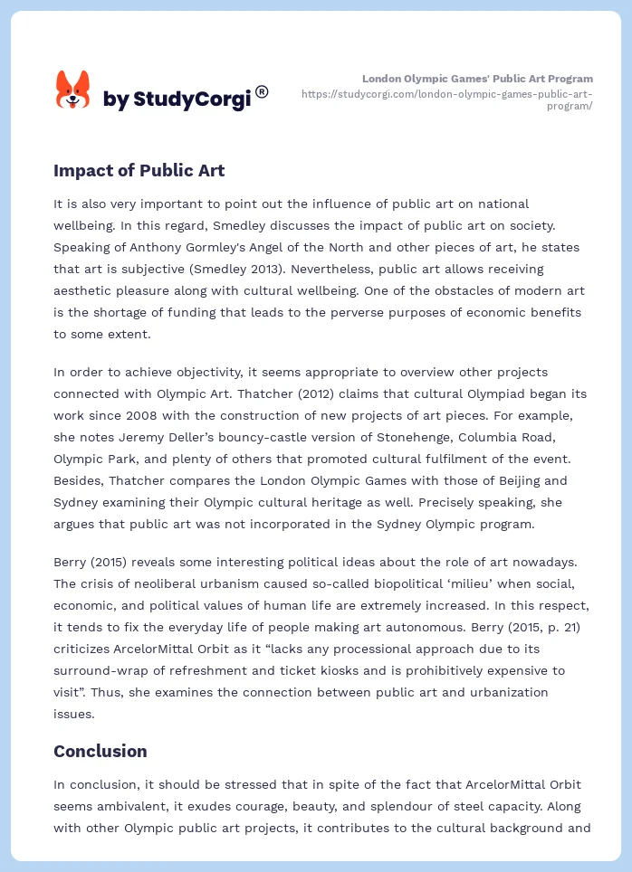 London Olympic Games' Public Art Program. Page 2