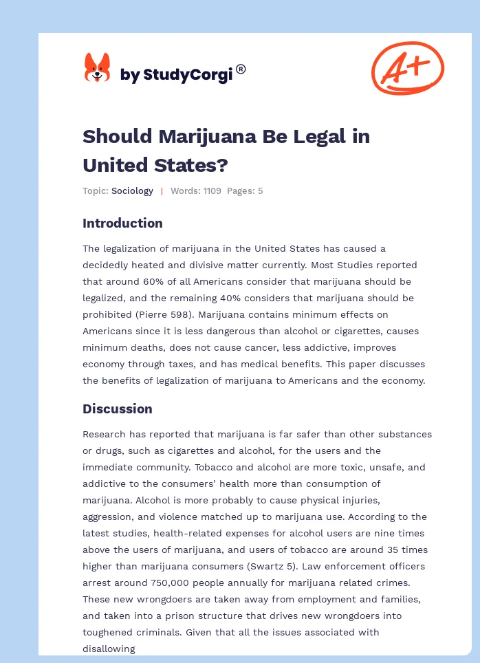 should marijuana be legal essay