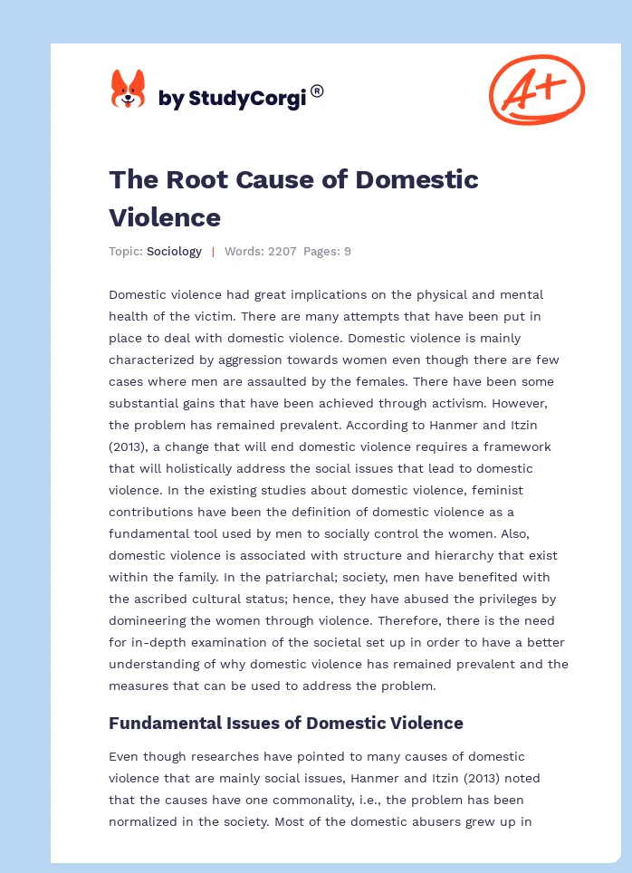 The Root Cause of Domestic Violence. Page 1