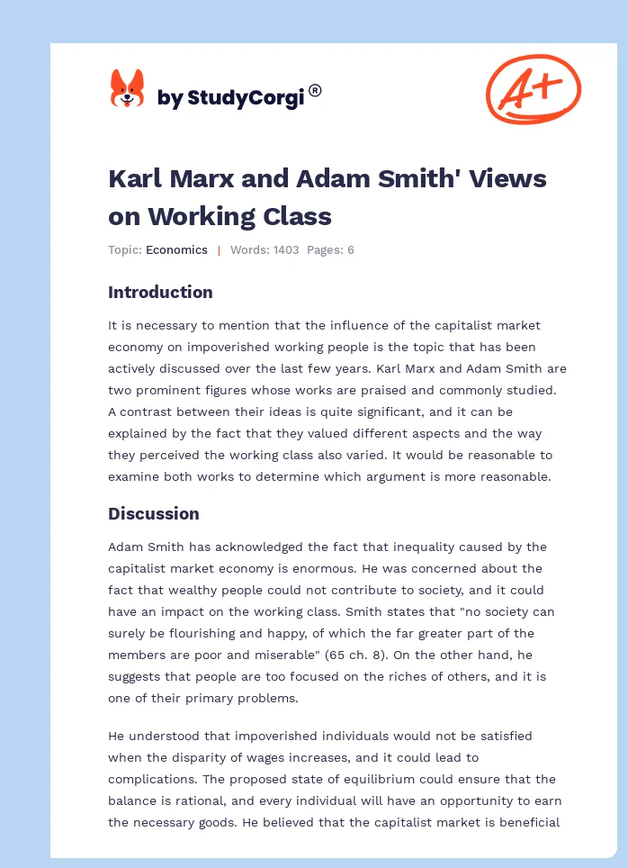 Karl Marx and Adam Smith' Views on Working Class. Page 1