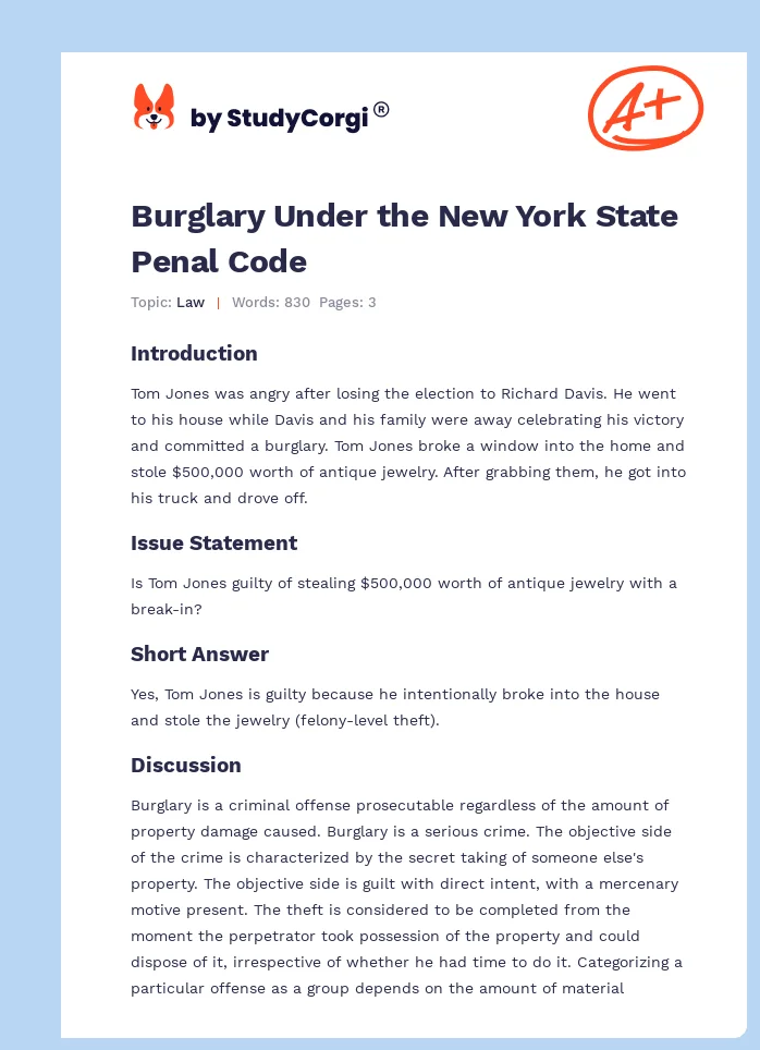 Burglary Under the New York State Penal Code. Page 1