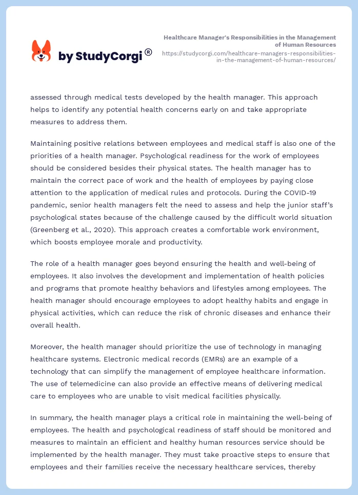 Healthcare Manager's Responsibilities in the Management of Human Resources. Page 2