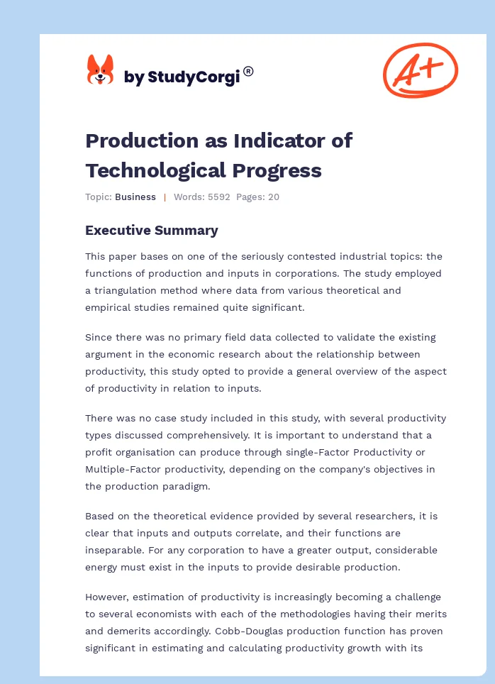 Production as Indicator of Technological Progress. Page 1
