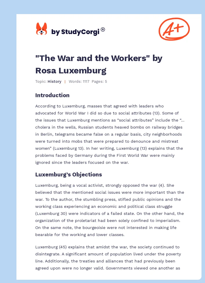 "The War and the Workers" by Rosa Luxemburg. Page 1