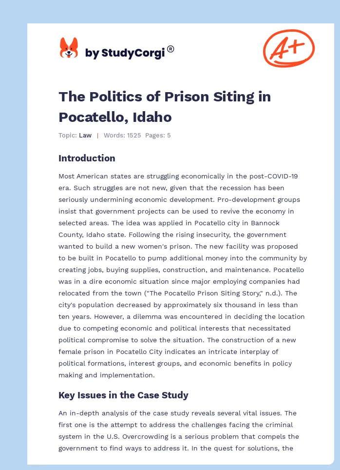 The Politics of Prison Siting in Pocatello, Idaho. Page 1