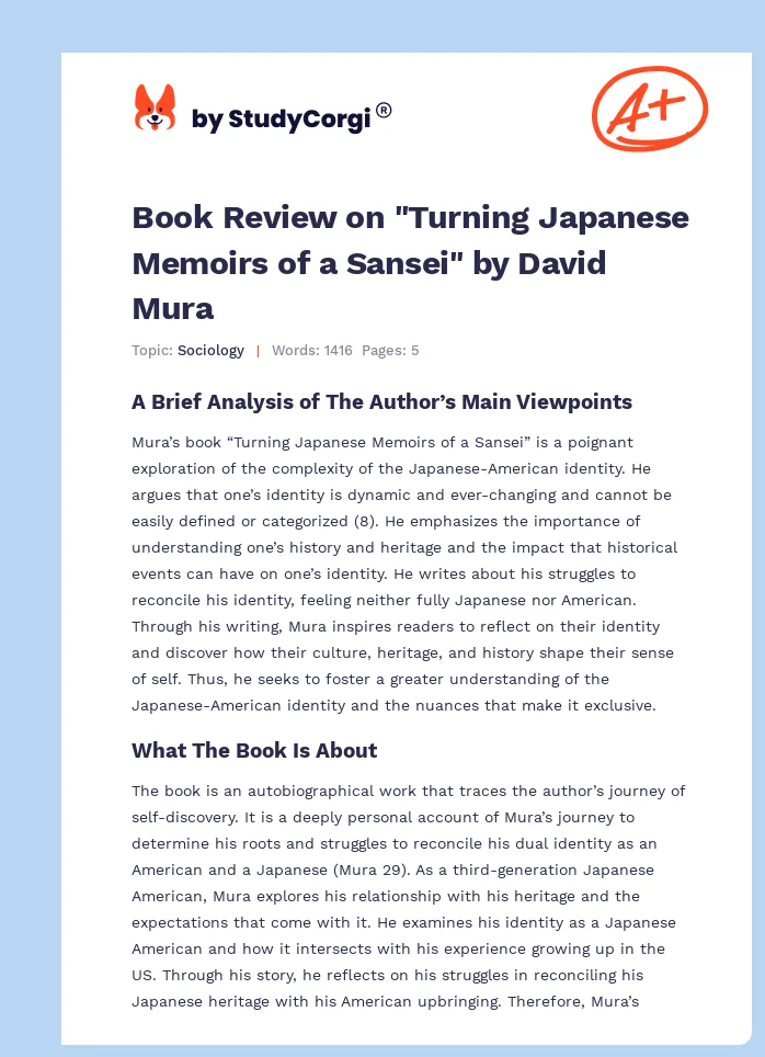 Book Review on "Turning Japanese Memoirs of a Sansei" by David Mura. Page 1