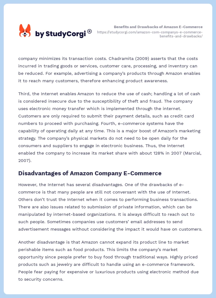 Benefits and Drawbacks of Amazon E-Commerce | Free Essay Example