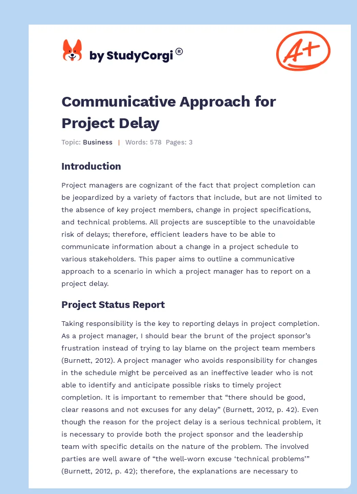 Communicative Approach for Project Delay. Page 1