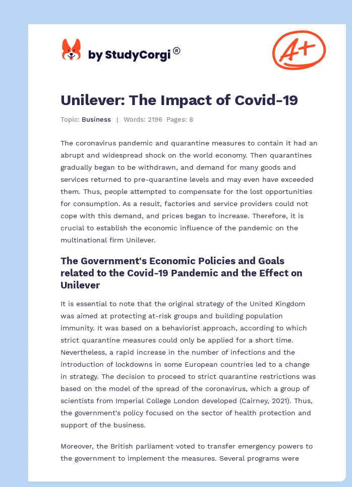 Unilever: The Impact of Covid-19. Page 1