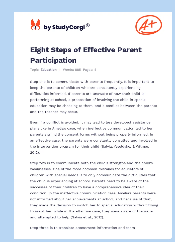 Eight Steps of Effective Parent Participation. Page 1