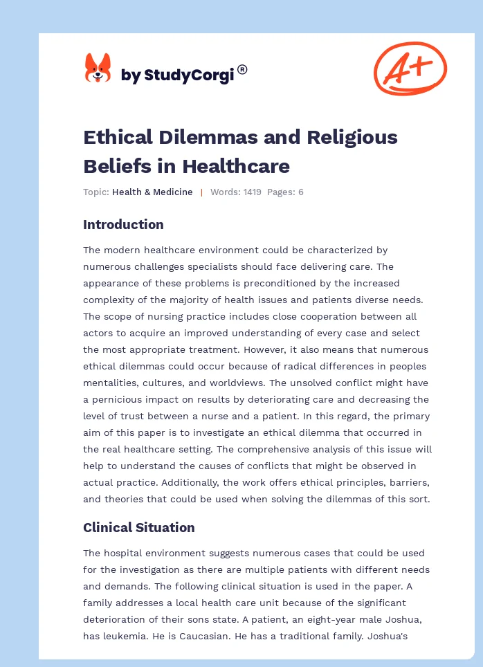 Ethical Dilemmas and Religious Beliefs in Healthcare. Page 1
