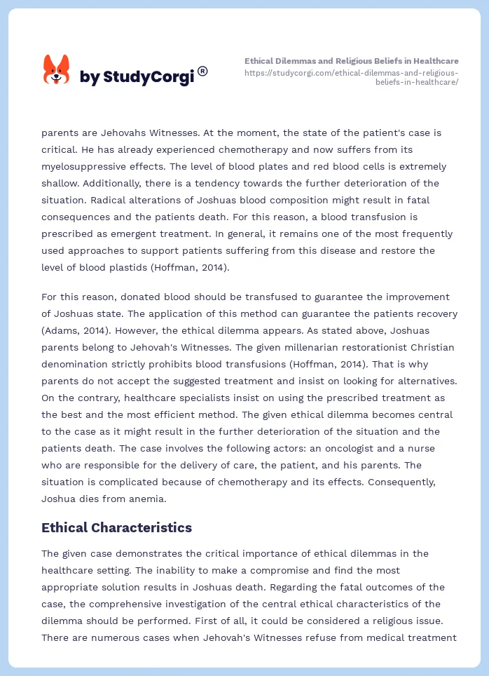 Ethical Dilemmas and Religious Beliefs in Healthcare. Page 2