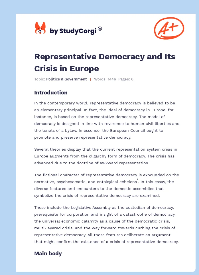 Representative Democracy and Its Crisis in Europe. Page 1