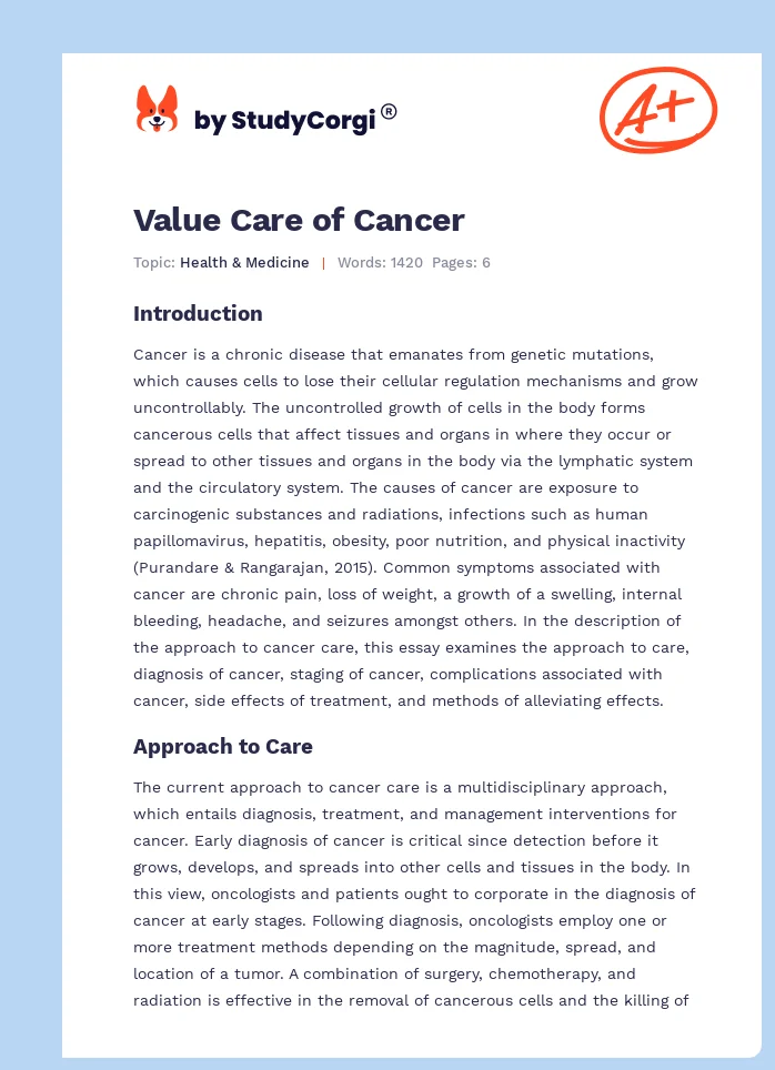Value Care of Cancer. Page 1