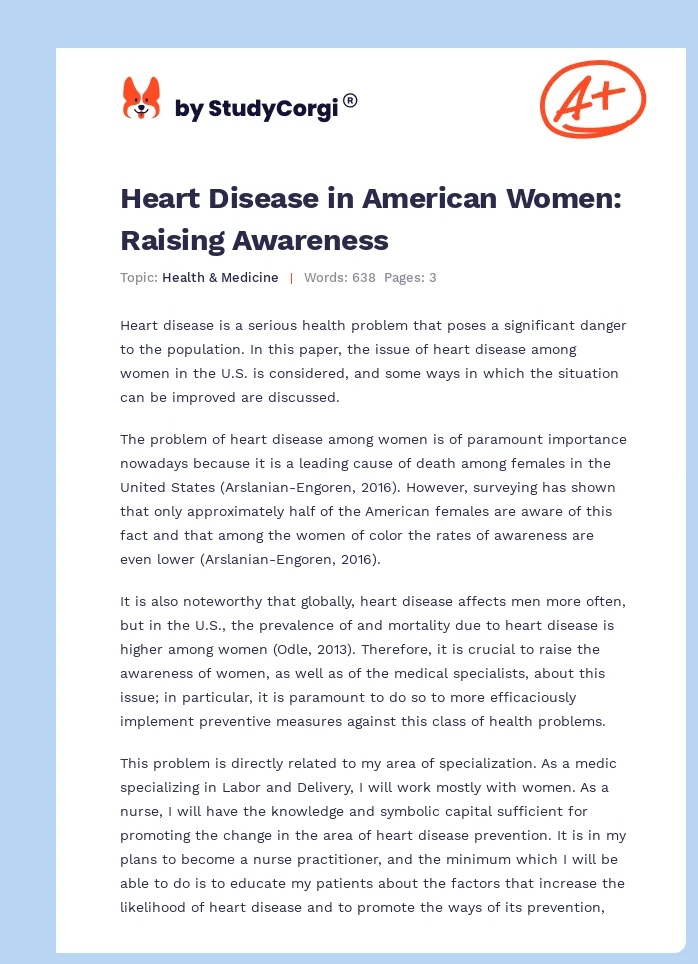 Heart Disease in American Women: Raising Awareness. Page 1