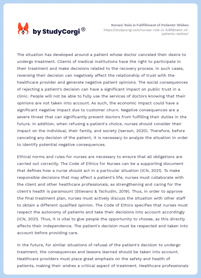 Nurses' Role in Fullfillment of Patients' Wishes. Page 2