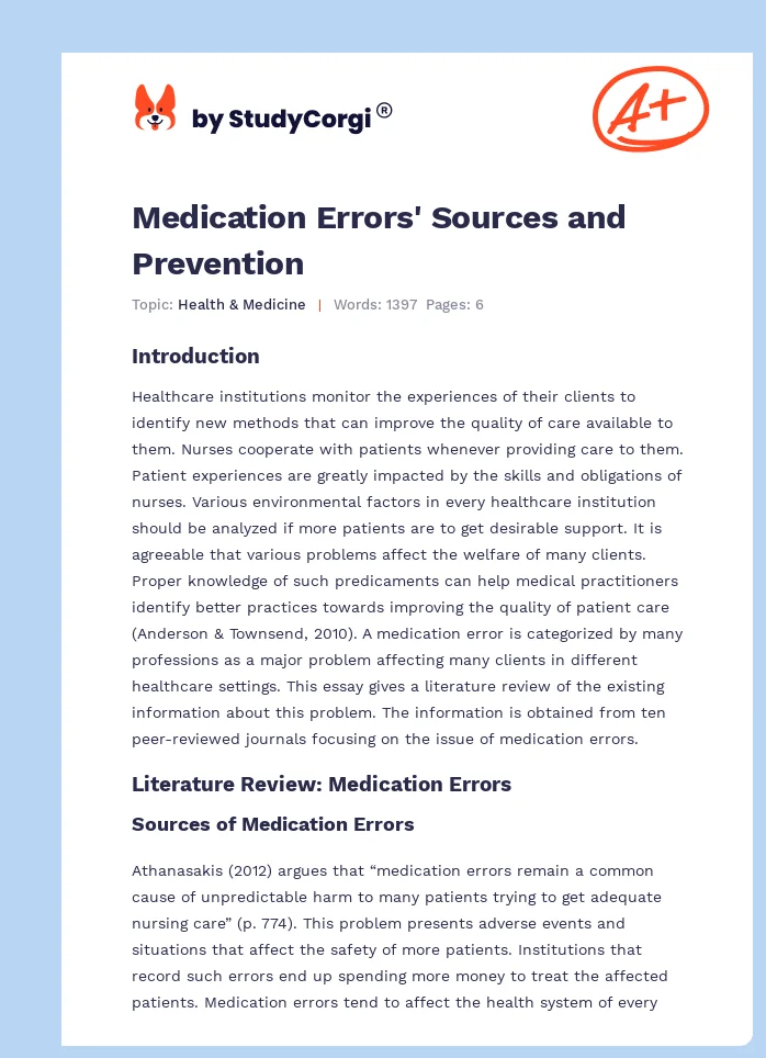 Medication Errors' Sources and Prevention. Page 1