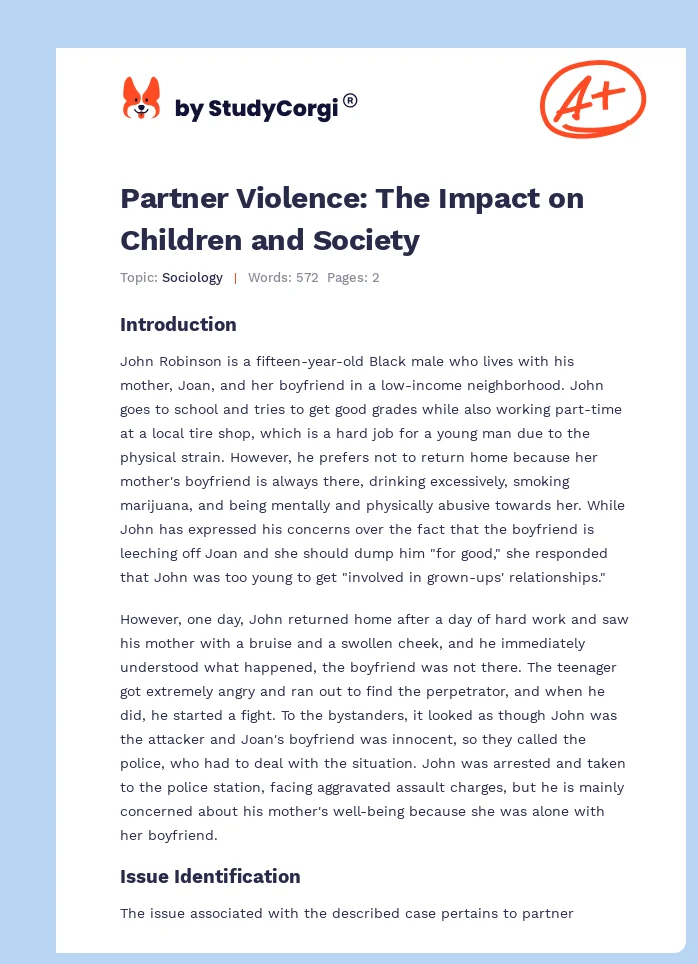 Partner Violence: The Impact on Children and Society. Page 1