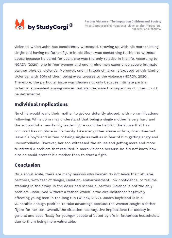 Partner Violence: The Impact on Children and Society. Page 2