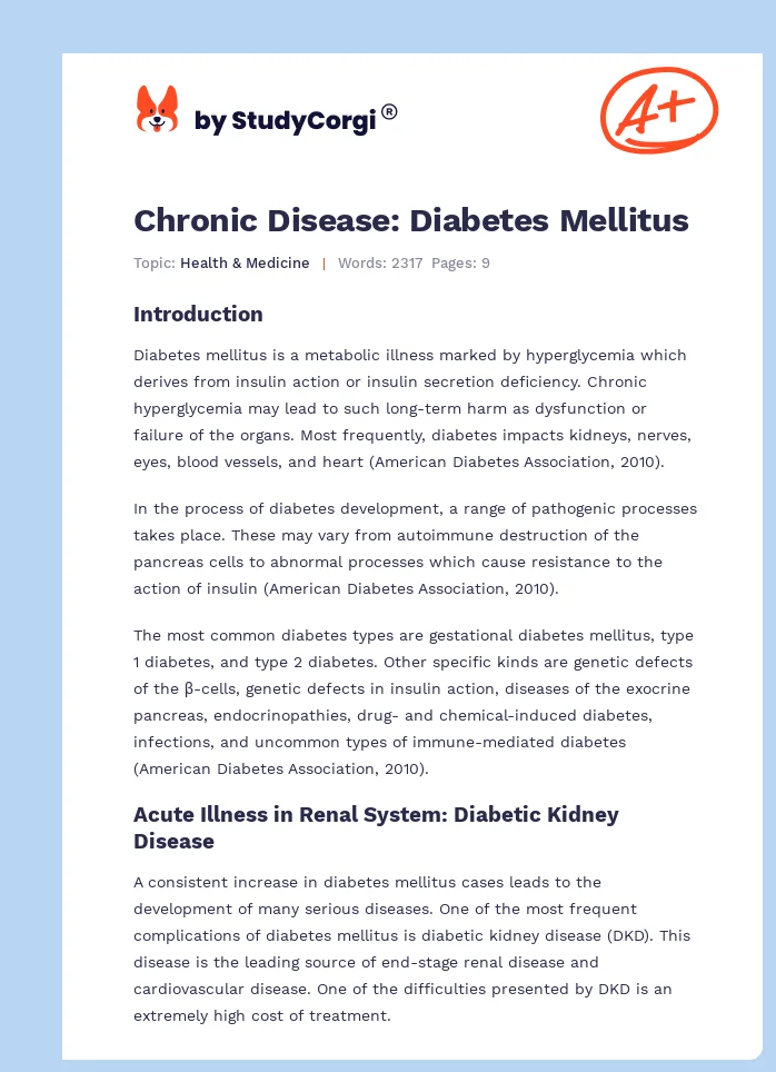 Chronic Disease: Diabetes Mellitus. Page 1
