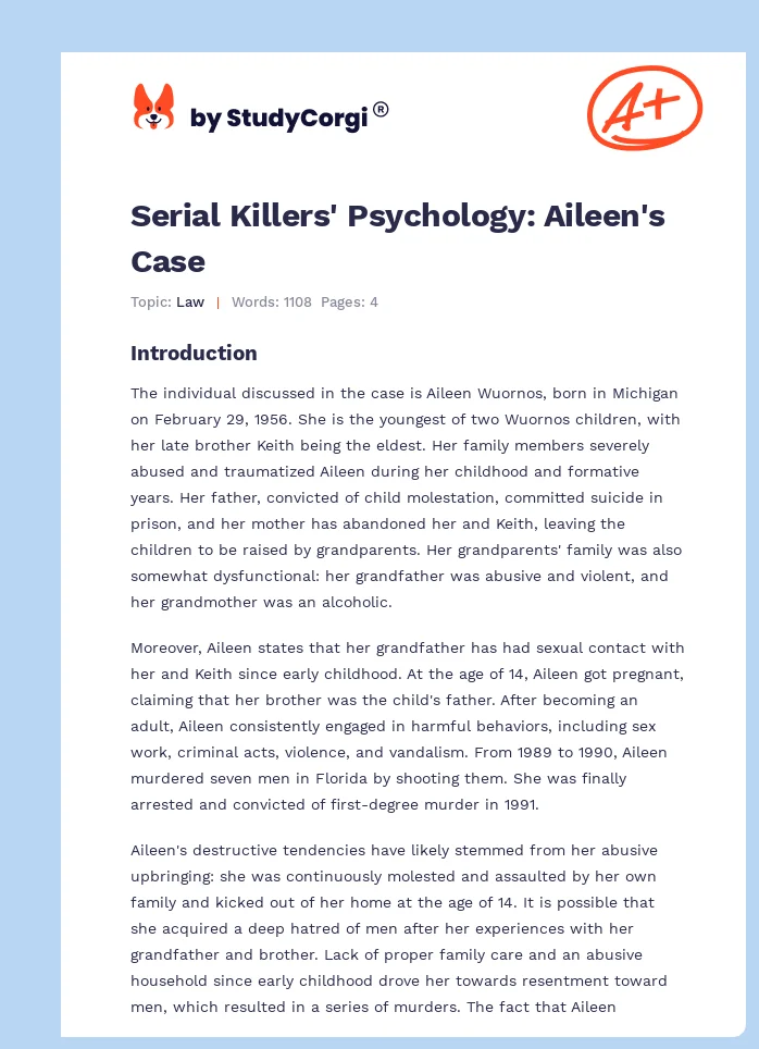 Serial Killers' Psychology: Aileen's Case. Page 1