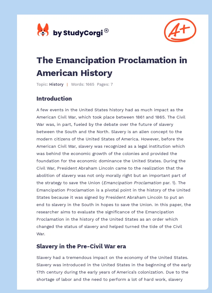The Emancipation Proclamation in American History. Page 1