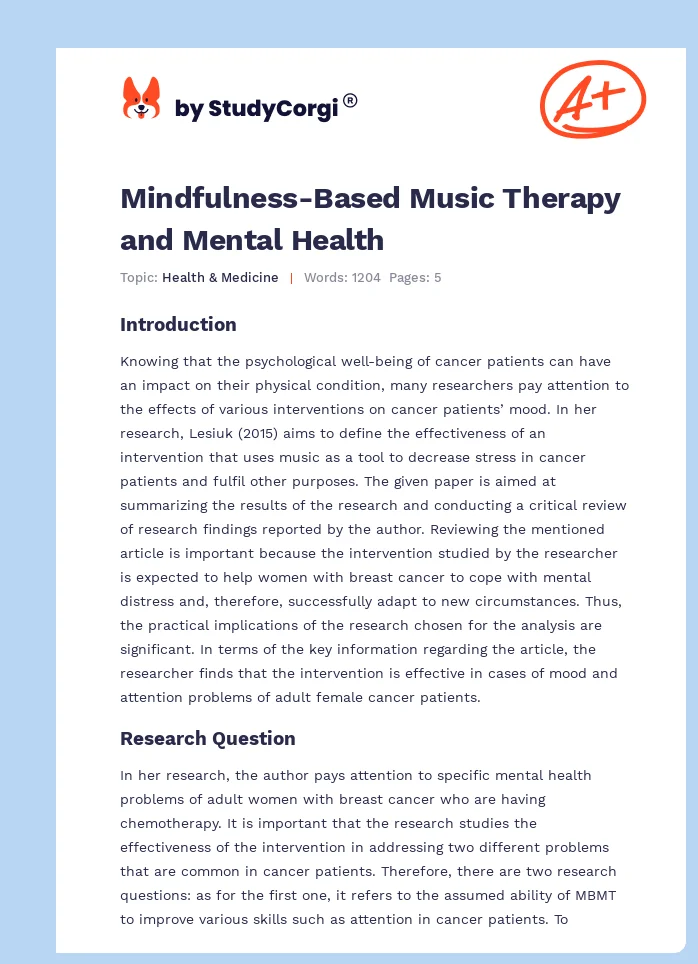 Mindfulness-Based Music Therapy and Mental Health. Page 1