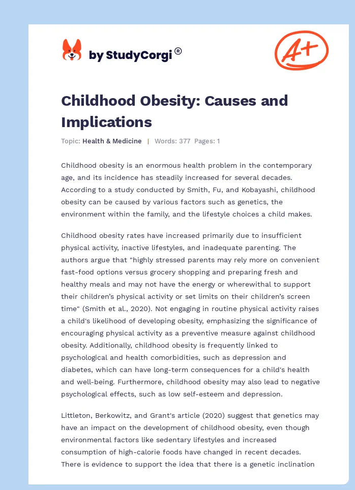 Childhood Obesity: Causes and Implications. Page 1