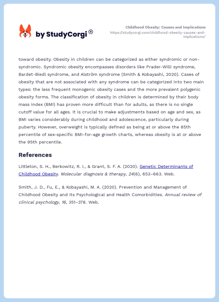 Childhood Obesity: Causes and Implications. Page 2