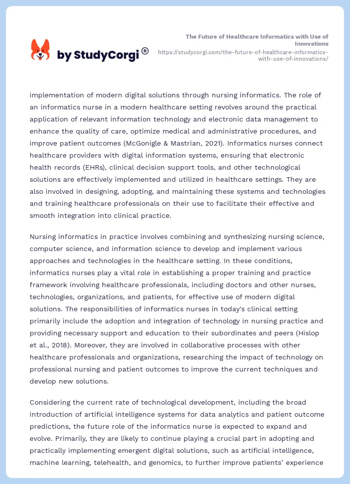 The Future of Healthcare Informatics with Use of Innovations. Page 2