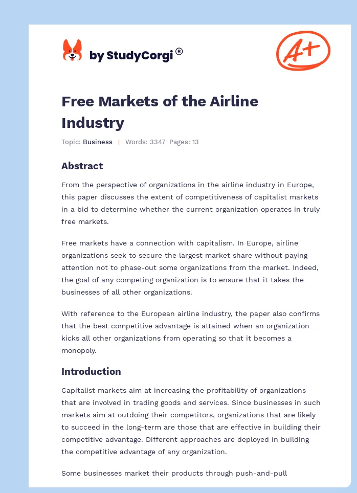 Free Markets of the Airline Industry. Page 1