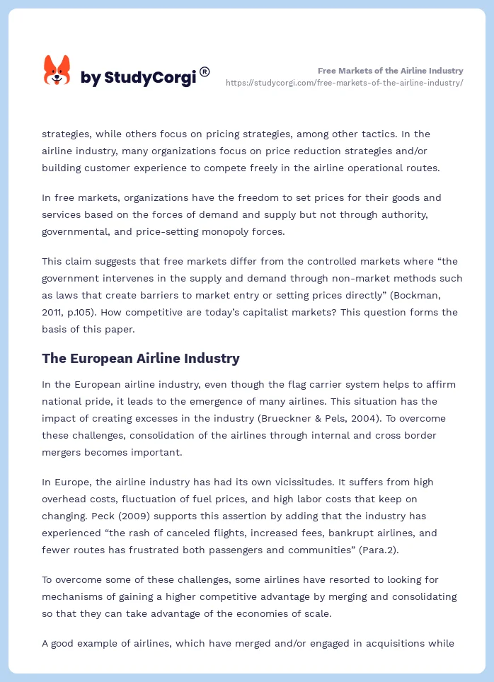 Free Markets of the Airline Industry. Page 2