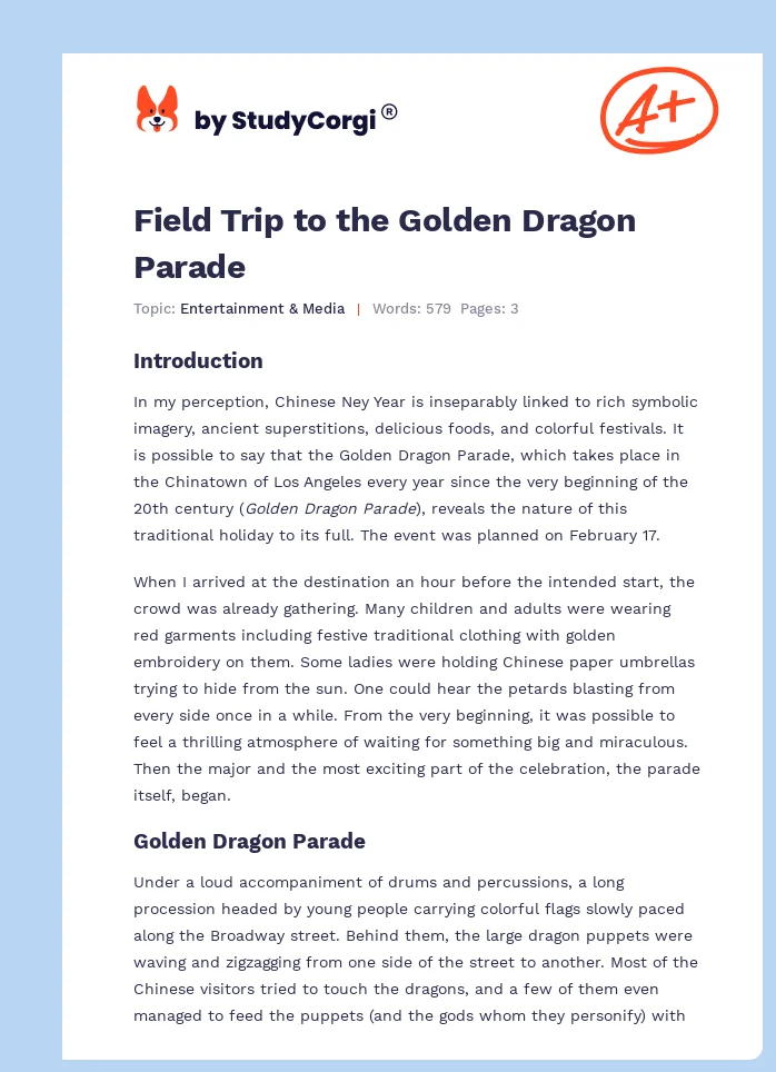 Field Trip to the Golden Dragon Parade. Page 1