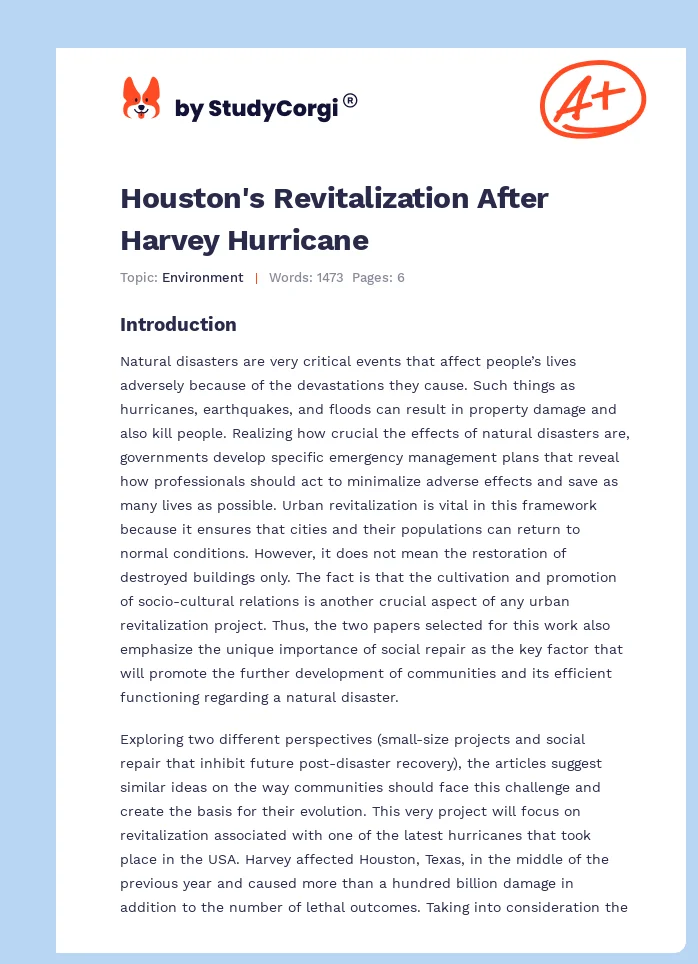 Houston's Revitalization After Harvey Hurricane. Page 1