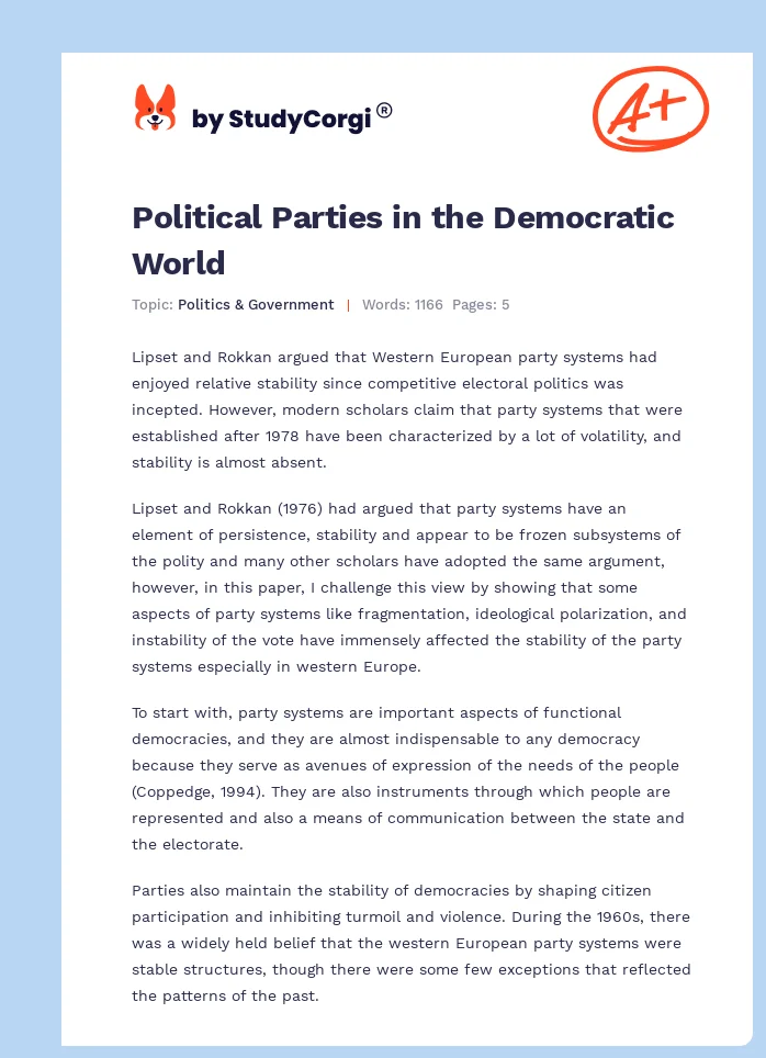 Political Parties in the Democratic World. Page 1