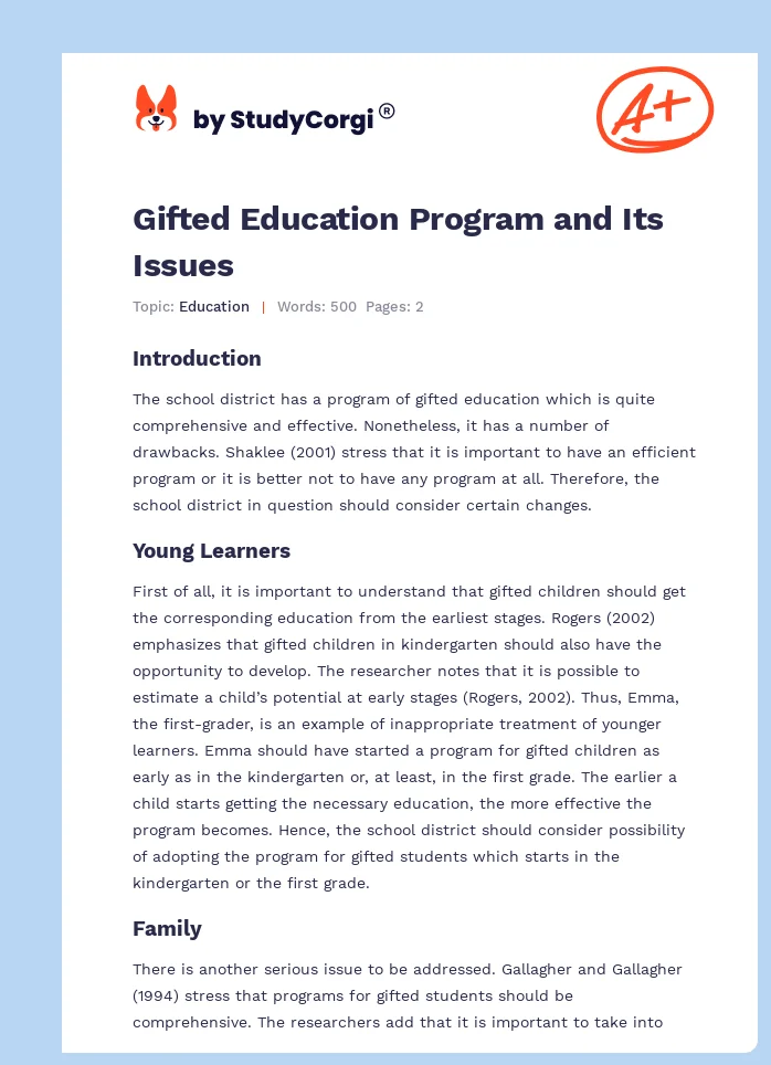 Gifted Education Program and Its Issues. Page 1