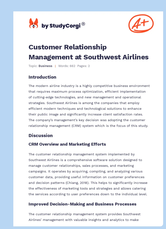 Customer Relationship Management at Southwest Airlines. Page 1