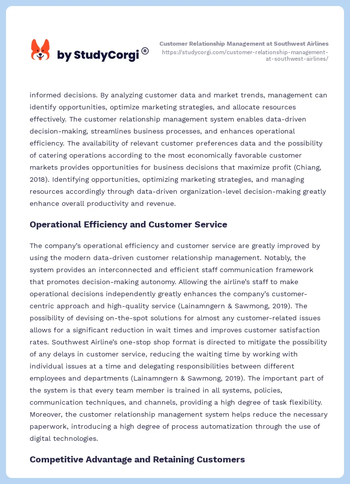 Customer Relationship Management at Southwest Airlines. Page 2