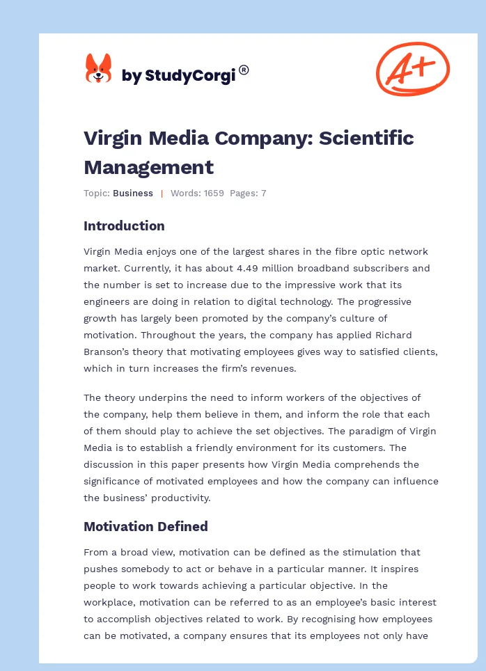 Virgin Media Company: Scientific Management. Page 1