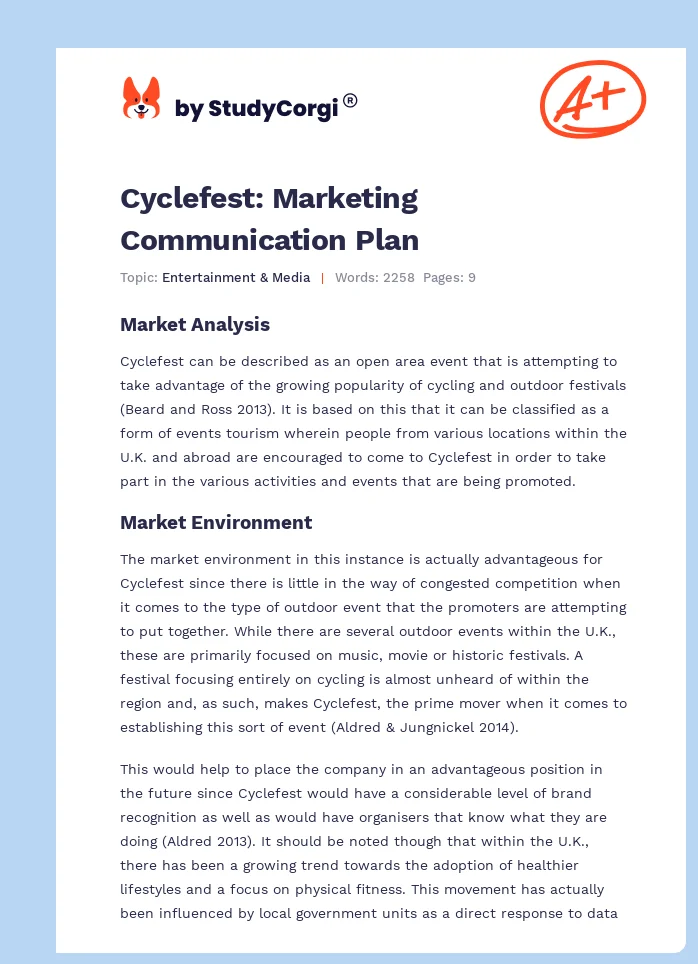 Cyclefest: Marketing Communication Plan. Page 1