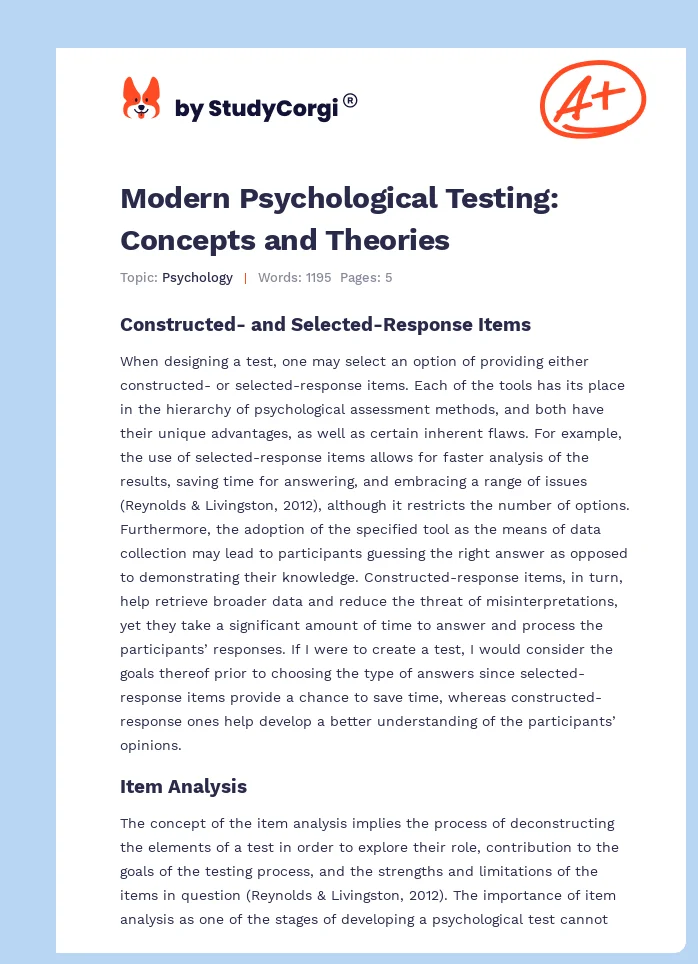 Modern Psychological Testing: Concepts and Theories. Page 1