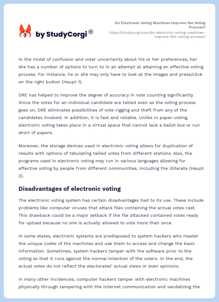 Do Electronic Voting Machines Improve the Voting Process?. Page 2
