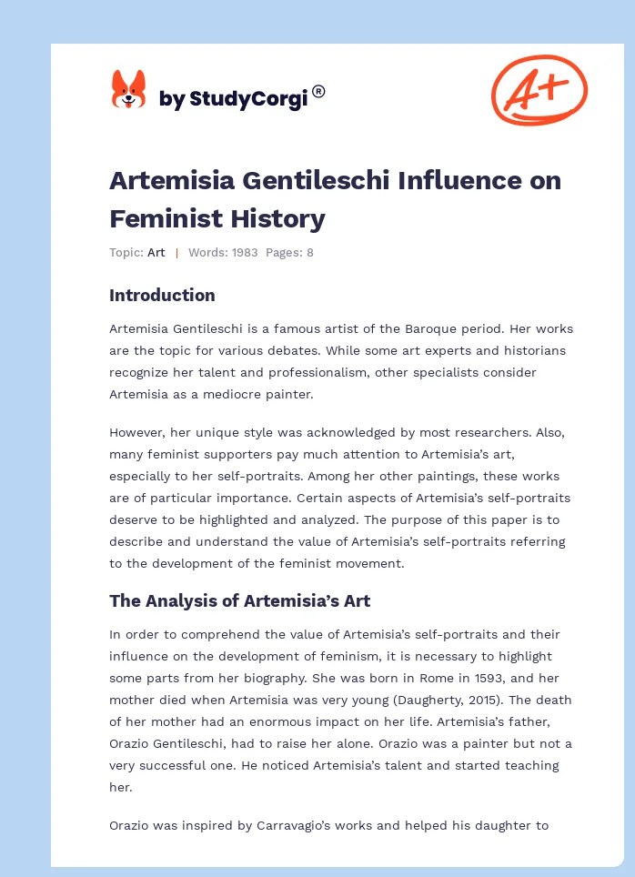 Artemisia Gentileschi Influence on Feminist History. Page 1