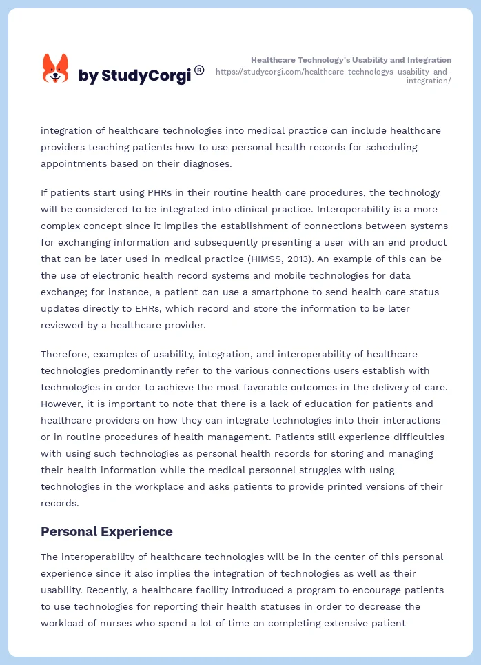 Healthcare Technology's Usability and Integration. Page 2