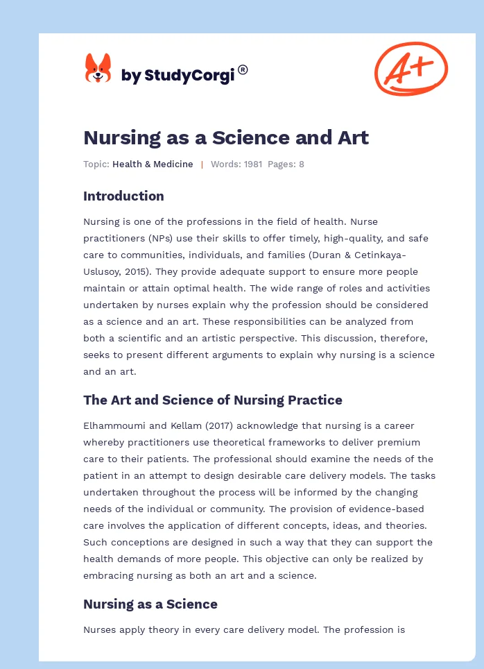 Nursing as a Science and Art. Page 1