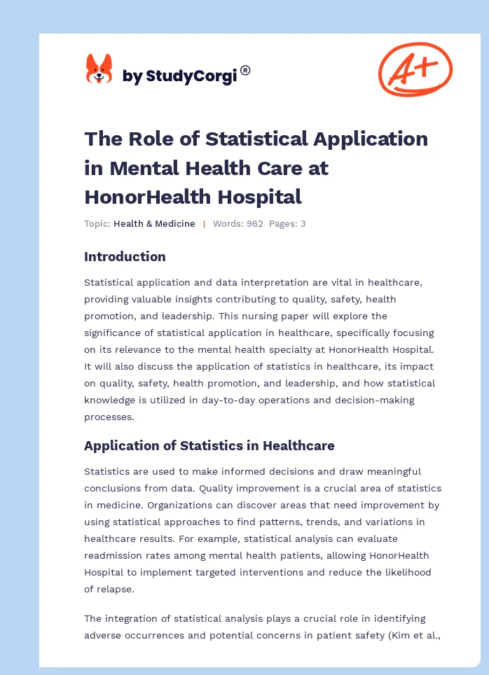 The Role of Statistical Application in Mental Health Care at HonorHealth Hospital. Page 1