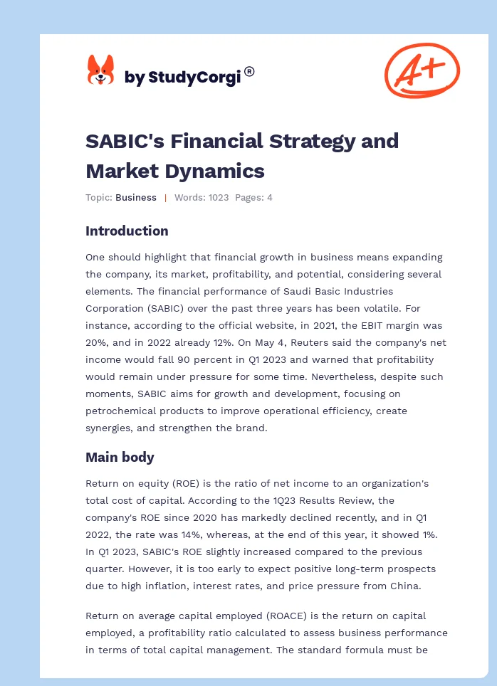 SABIC's Financial Strategy and Market Dynamics. Page 1